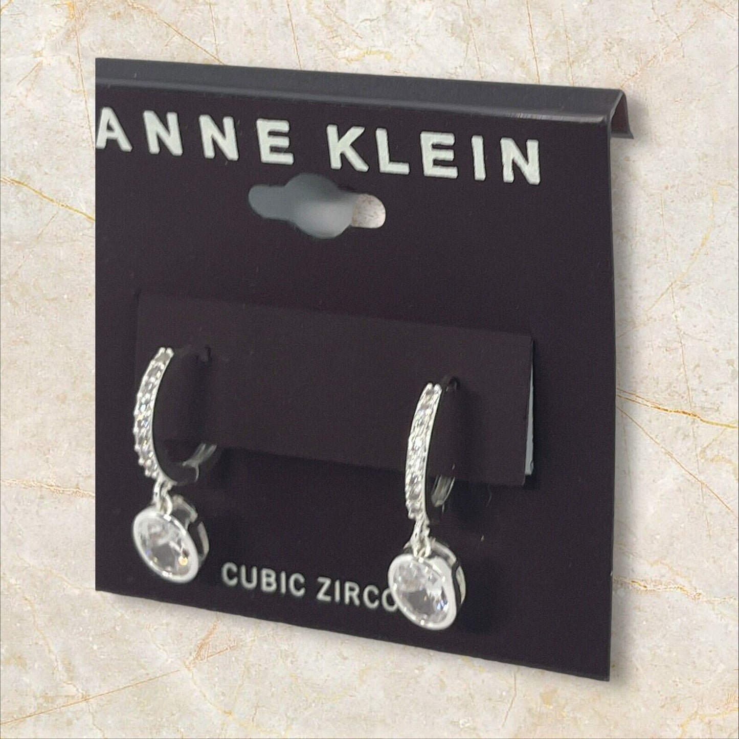 Anne Klein Silver Tone CZ Drop Earrings Fashion Chic Stylish Shiny Stunning NWT