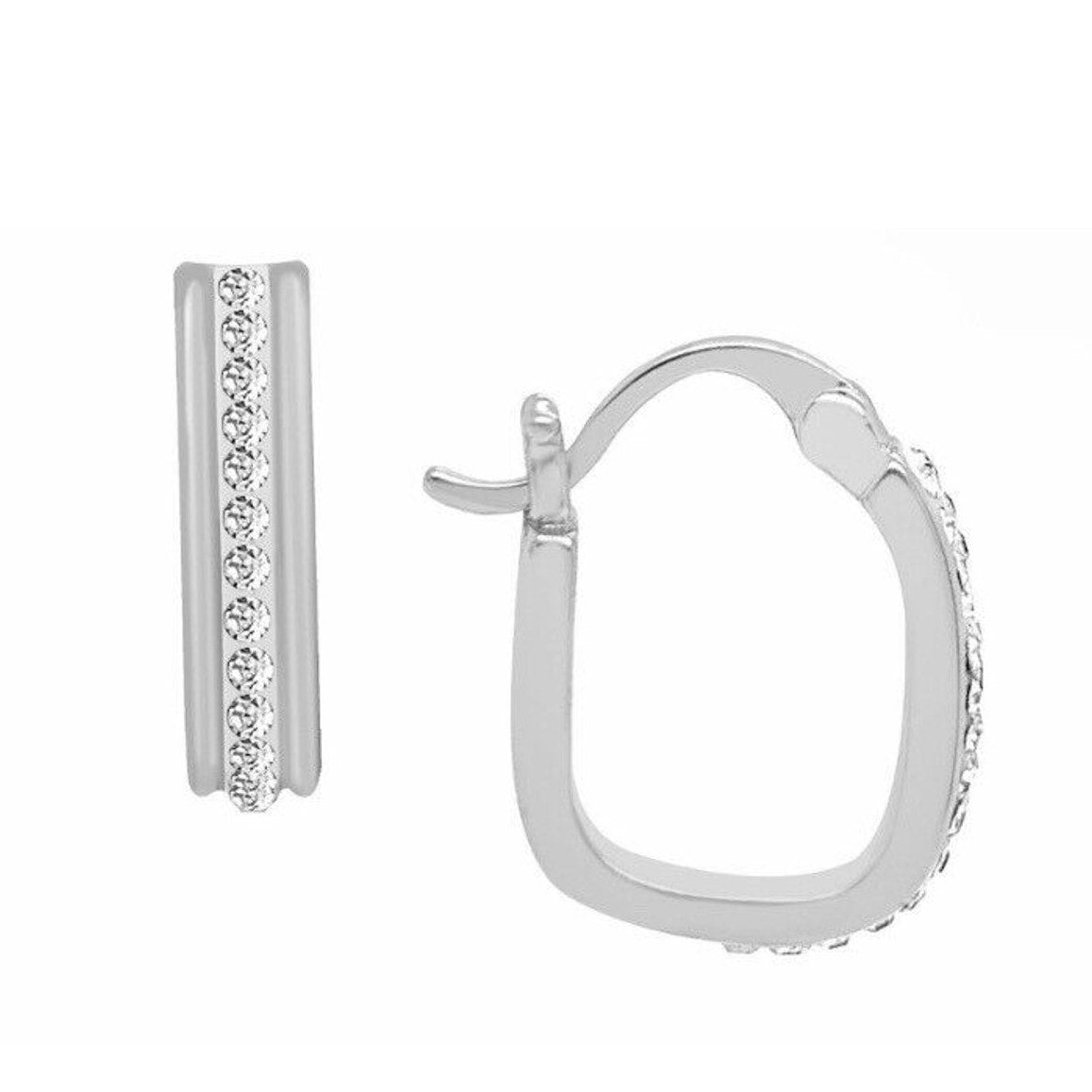 Silver Tone Hoop Earrings Set Women's Chic Crystal Elegant Trendy Fashion NWT