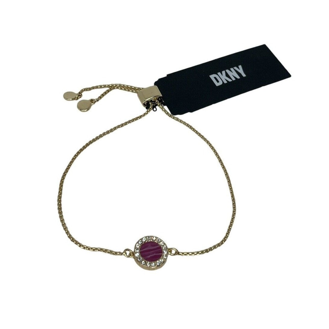 DKNY Gold Tone Crystal Slider Bracelet Circle Charm Fashion Stunning Chic Trendy