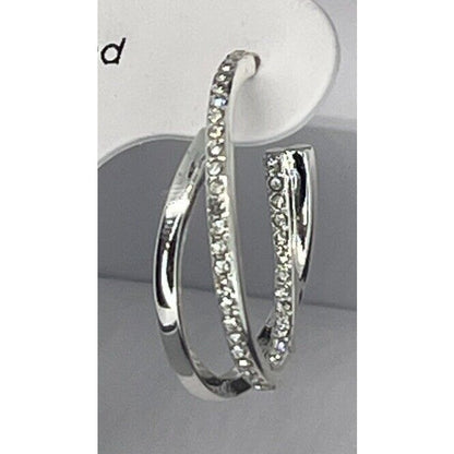 Silver Plated Crystal C Hoop Twist Earrings Chic Fashion Trendy Shiny Stunning