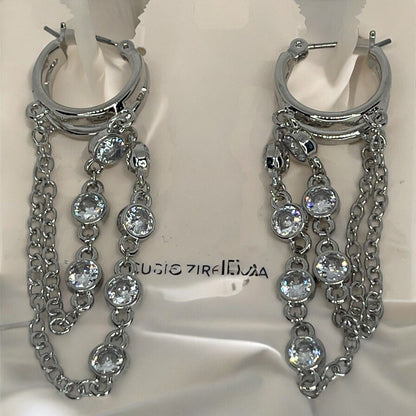 Silver Tone CZ Chain Drop Earrings Statement Chic Stunning Trendy Fashion Style