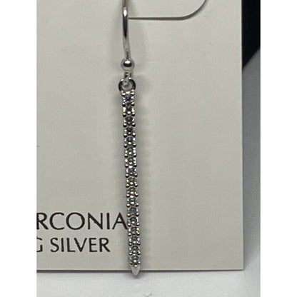 Sterling Silver Earrings Textured CZ Drop Chic Women's Fashion Style Elegant NWT