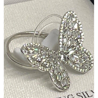 Sterling Silver CZ Butterfly Ring (Sz 7) Stunning Glitz Intricate Chic Fashion