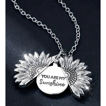 Silver Tone 'My Sunshine' Locket Pendant Necklace Flower Charm Stunning Chic NWT