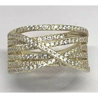 18K Gold Vemeil CZ Ring Crossover (Sz 7) Chic Trendy Fashion Stunning Style NWT