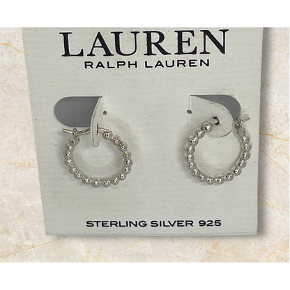 Ralph Lauren Sterling Silver Beaded Hoop Earrings Trendy Elegant Stunning Luxury