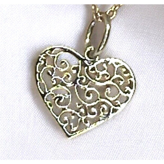 Sterling Silver Heart Filigree Pendant Necklace Open Work Style Fashion Stunning