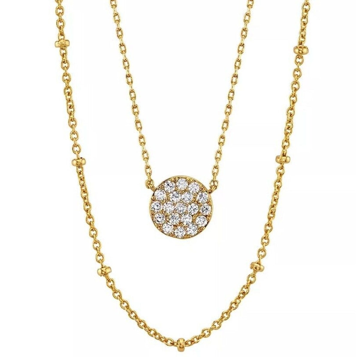 Unwritten Gold Plated Disc Pendant Necklace CZ Style Elegant Fashion Chic Trendy