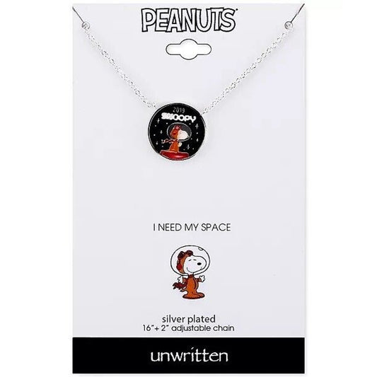 Peanuts Silver Plate Snoopy Astronaut Pendant Necklace Chic Shiny Unwritten NWT