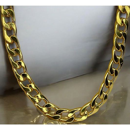 Thick Gold Plate Cuban Chain Necklace Mens 24” (8mm) Bling Flashy Everyday Wear