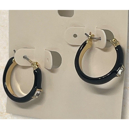 Minimal CZ Hoop Earrings Gold Tone Elegant Chic Shiny Style Fashion Delicate NWT