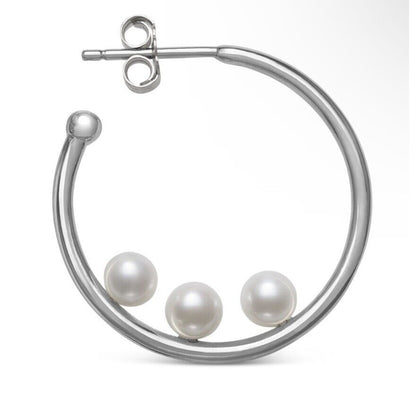 Pearl (4mm) Sterling Silver Hoop Earrings Stunning Stylish Luxury Trendy Fashion