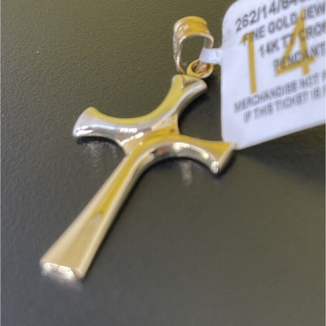 Solid 14K Gold Two Tone Cross Charm Pendant Faith Fashion Luxury Elegant NWT