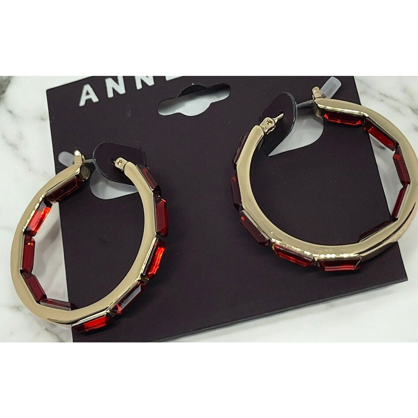 Anne Klein Gold Tone Crystal Hoop Earrings Elegant Fashion Style Chic Stunning