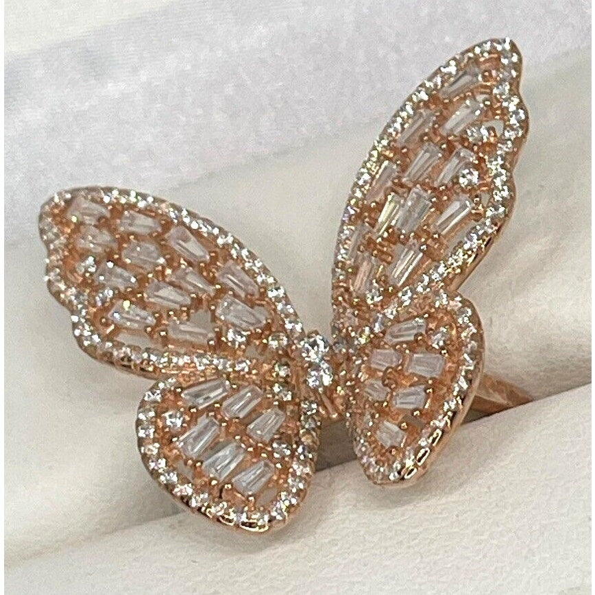 14K Vermeil CZ Butterfly Statement Ring (Sz 8) Stunning Chic Elegant Fashion NWT