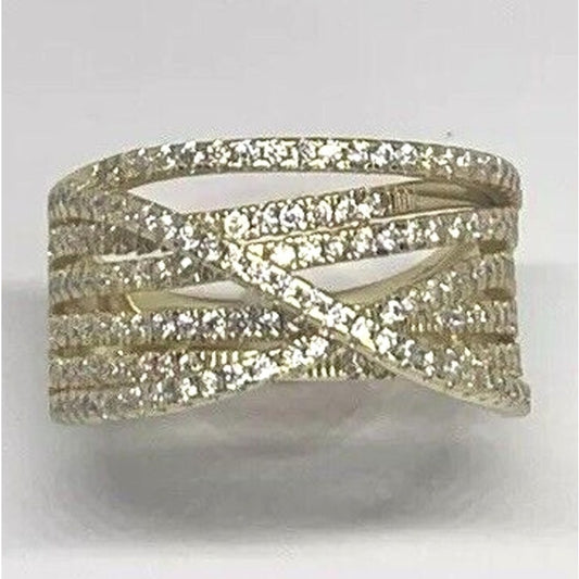 18K Gold Vemeil CZ Ring Crossover (Sz 8) Chic Trendy Fashion Stunning Style NWT