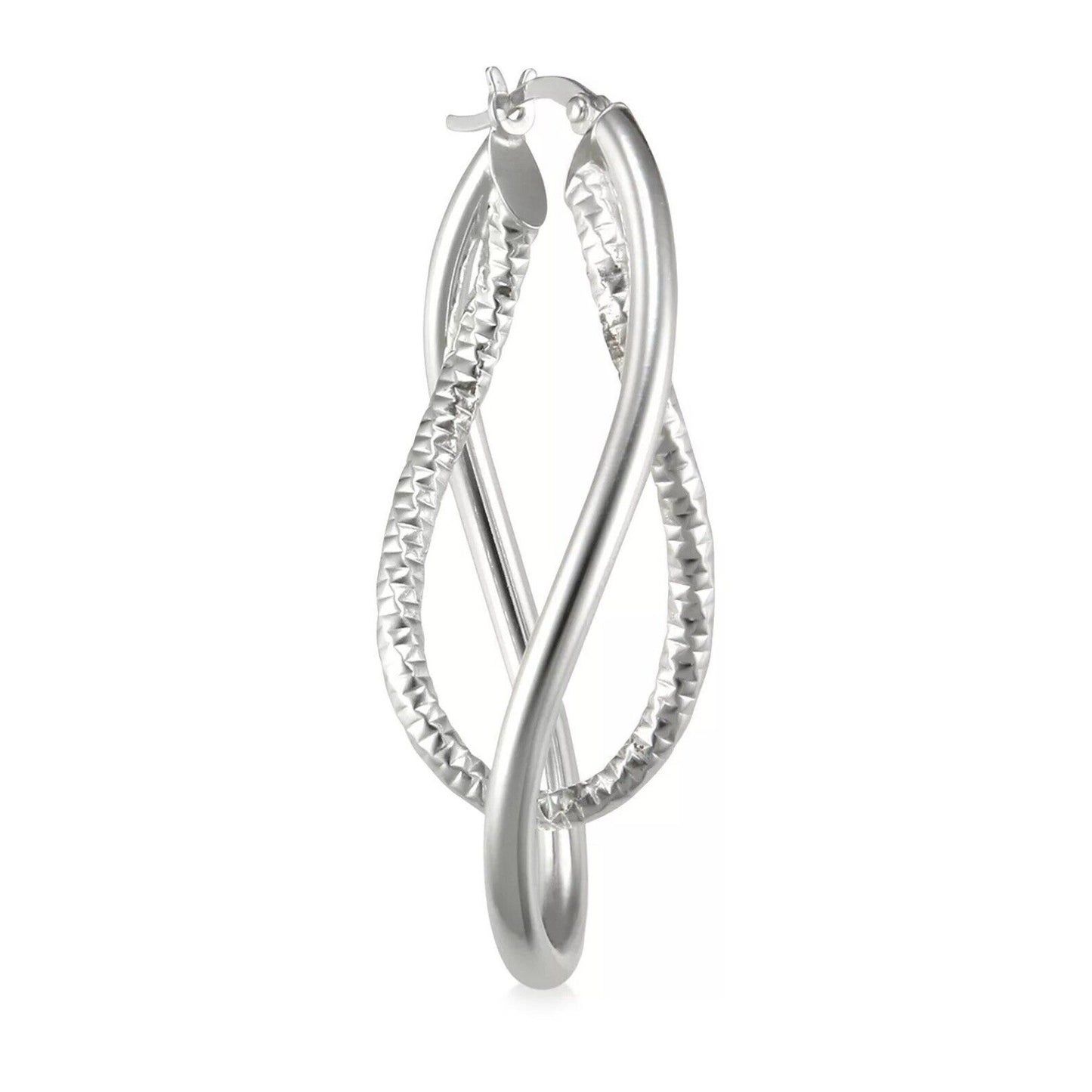 Sterling Silver Textured Twist Hoop Earrings Chic Trendy Fashion Intricate Style