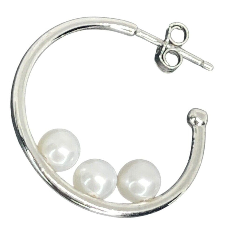 Pearl (4mm) Sterling Silver Hoop Earrings Stunning Stylish Luxury Trendy Fashion