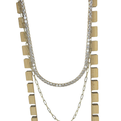 18K Gold Plated CZ Diamond Accent Tennis Necklace Layered Trendy Glitzy Stunning