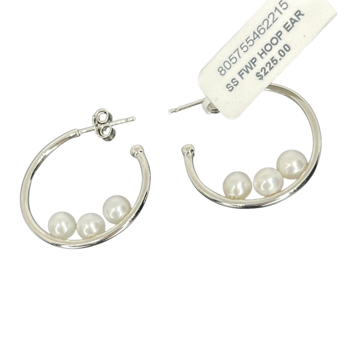 Pearl (4mm) Sterling Silver Hoop Earrings Stunning Stylish Luxury Trendy Fashion