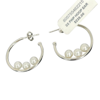 Pearl (4mm) Sterling Silver Hoop Earrings Stunning Stylish Luxury Trendy Fashion