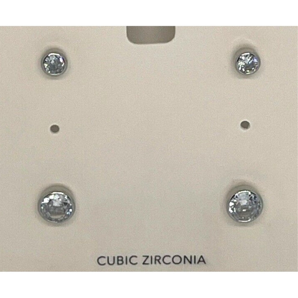 Silver Tone CZ Stud Earrings (2pc Set) Chic Shiny Trendy Fashion Statement NWT