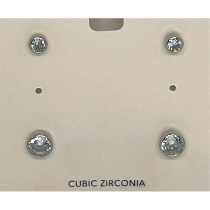 Silver Tone CZ Stud Earrings (2pc Set) Chic Shiny Trendy Fashion Statement NWT