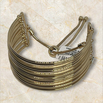 Gold Tone Cuff Slider Multi Row Bracelet Chic Fashion Cocktail Party Elegant NWT