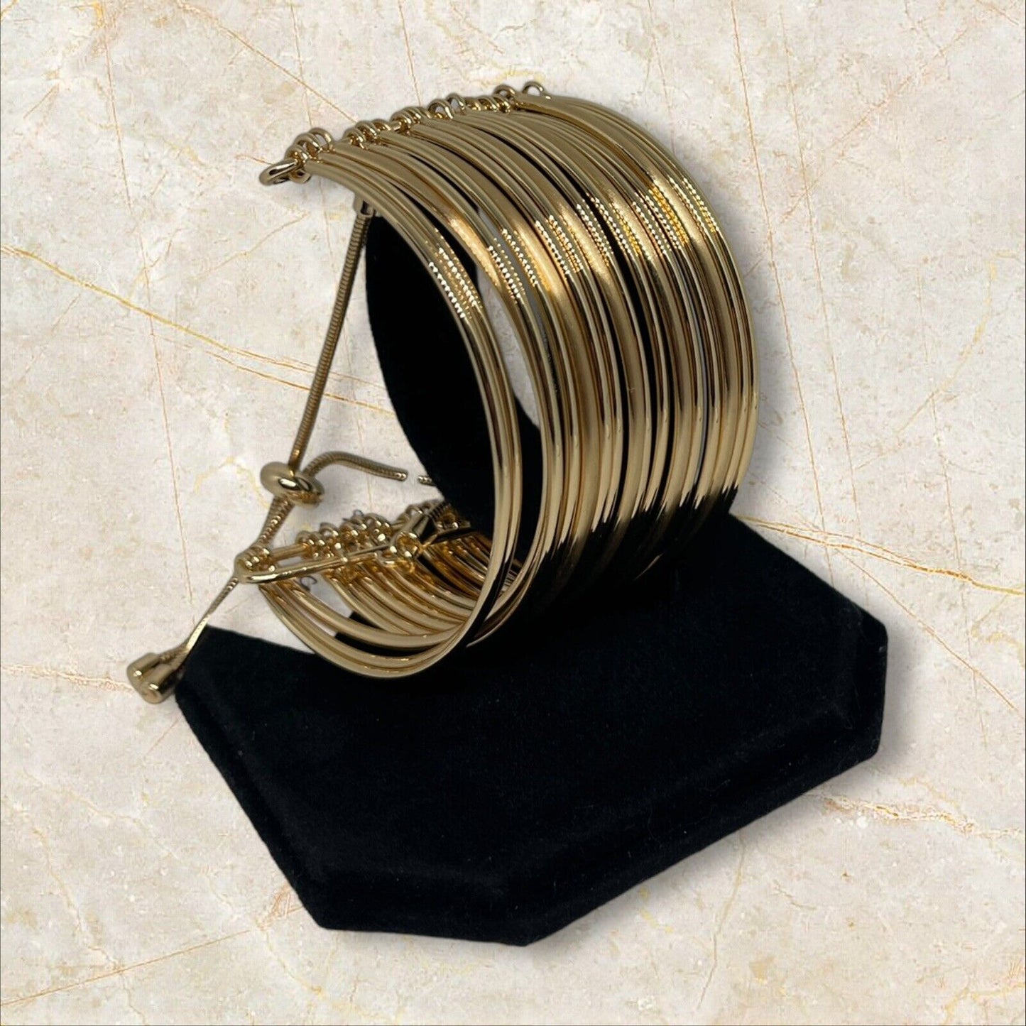 Gold Tone Multi Row Cuff Slider Bracelet Fashion Trendy Stunning Elegant Stylish