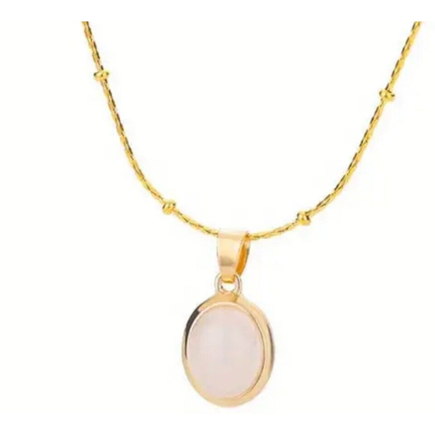 18K Gold Plate Oval Pendant Necklace Faux Stone Chic Fashion Trendy Cocktail NWT