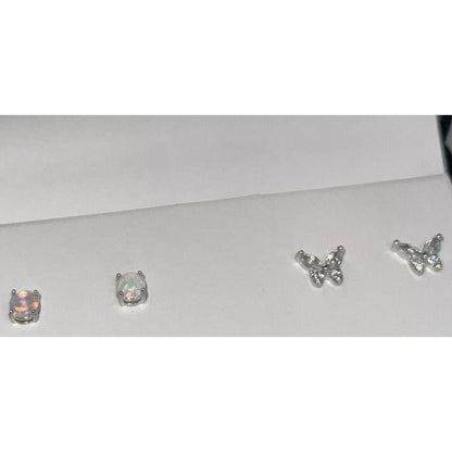 Sterling Silver Butterfly CZ Earrings (2pc Set) Chic Elegant Trendy Fashion NWT