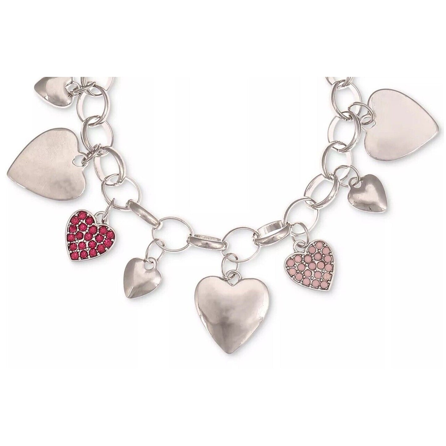 Silver Tone Crystal Heart Charm Bracelet Style Trendy Stunning Fashion Chic Vday