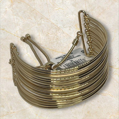 Gold Tone Cuff Slider Multi Row Bracelet Chic Fashion Cocktail Party Elegant NWT