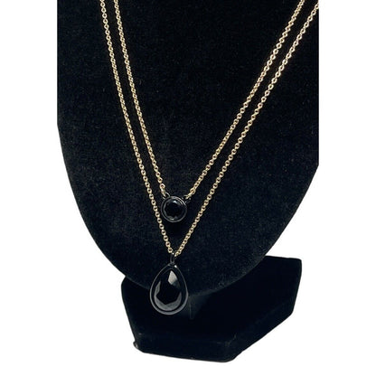 DKNY Gold Tone Jet Stone Layered Chain Necklace Chic Shiny Fashion Trendy Style