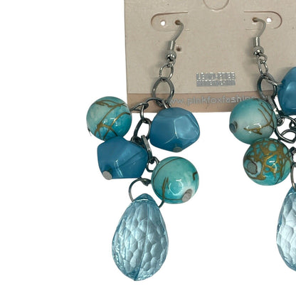 Silver Tone Faux Turquoise Beads Drop Earrings Stylish Fashion Trendy Stunning