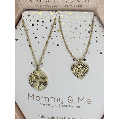 Unwritten 14K Gold Plated Mom Daughter Necklace (2pc Set) Heart Charm Chic Style