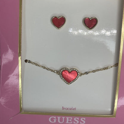 Guess Gold Tone Heart Bracelet Earrings (2pc Set) Fashion Style Chic Trendy Vday