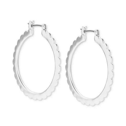 Lucky Brand Silver Tone Hoop Earrings Elegant Stylish Chic Stunning Scallop NWT