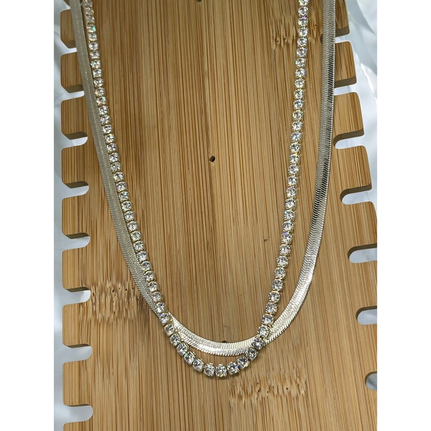 Silver Plated CZ Tennis Necklace Layered Stunning Shiny Trendy Style Fashion NWT