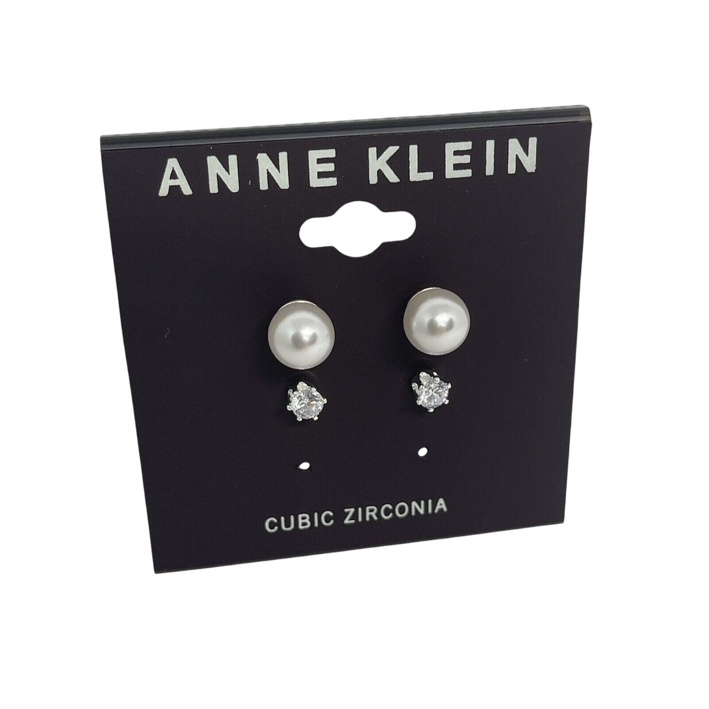 Anne Klein Silver Tone Faux Pearl CZ Earrings (2pc Set) Elegant Chic Trendy NWT