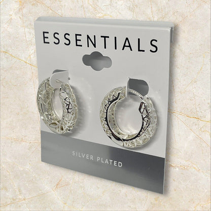 Essentials Silver Plated Filigree Hoop Earrings Open Work Stunning Style Trendy