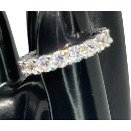 Silver Plated CZ Band Ring (Sz 6) Chic Stylish Fashion Stunning Trendy Shiny NWT