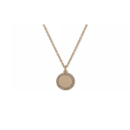 DKNY Gold Tone Crystal Disc Pendant Necklace Layered Stylish Fashion Trendy Chic