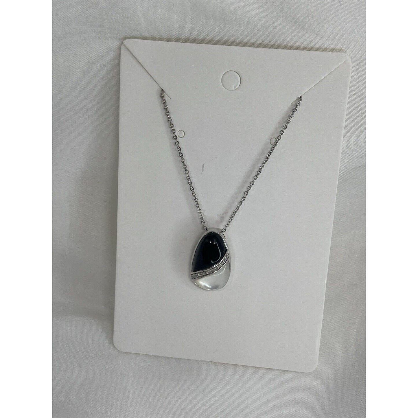 Onyx (2 cts.) Diamond Accent Sterling Silver Necklace Mother Of Pearl Luxury NWT