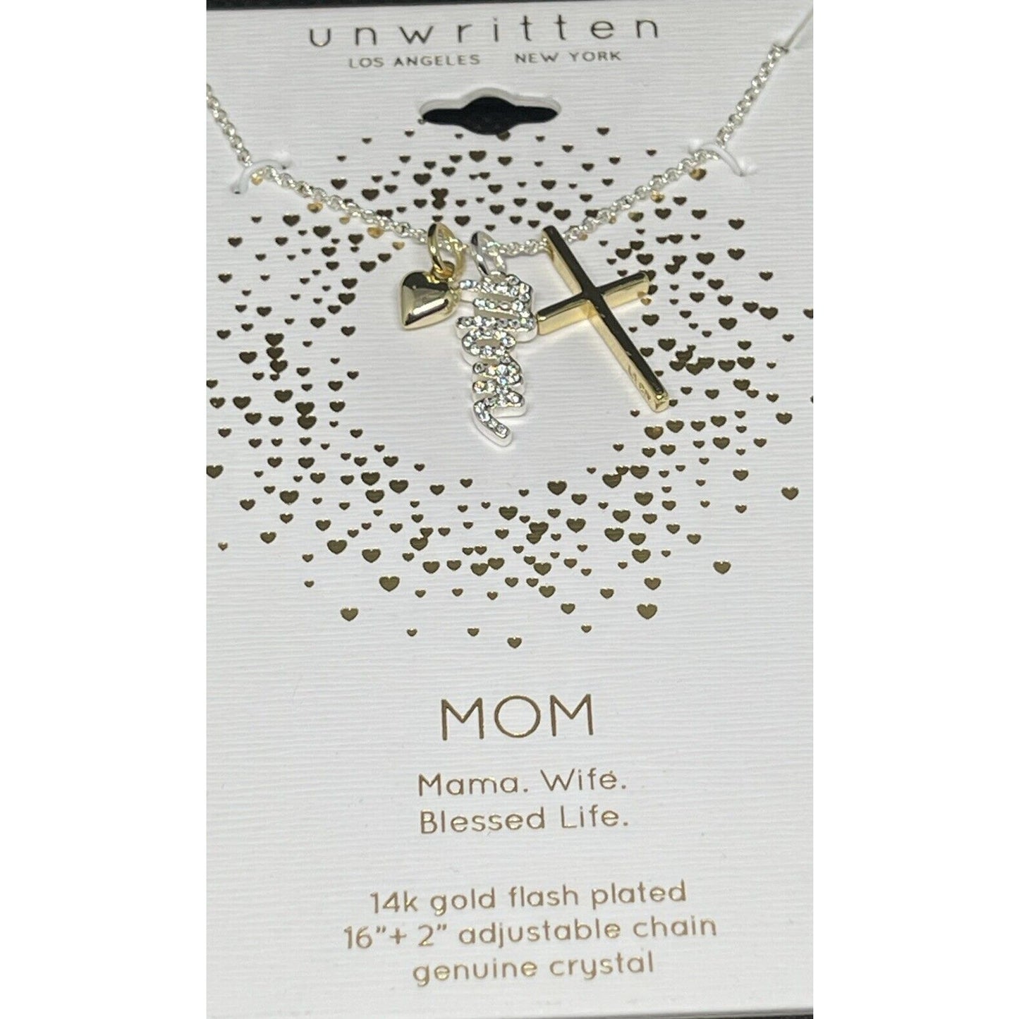 Unwritten 14K Gold Plate Mom Pendant Necklace Heart Cross Charm Chic Stylish NWT