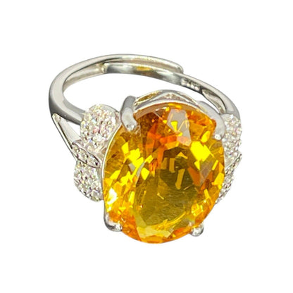 LUXY Gems Natural Citrine (10 cts) Sterling Silver Ring Luxury Fashion (Sz 6-10)