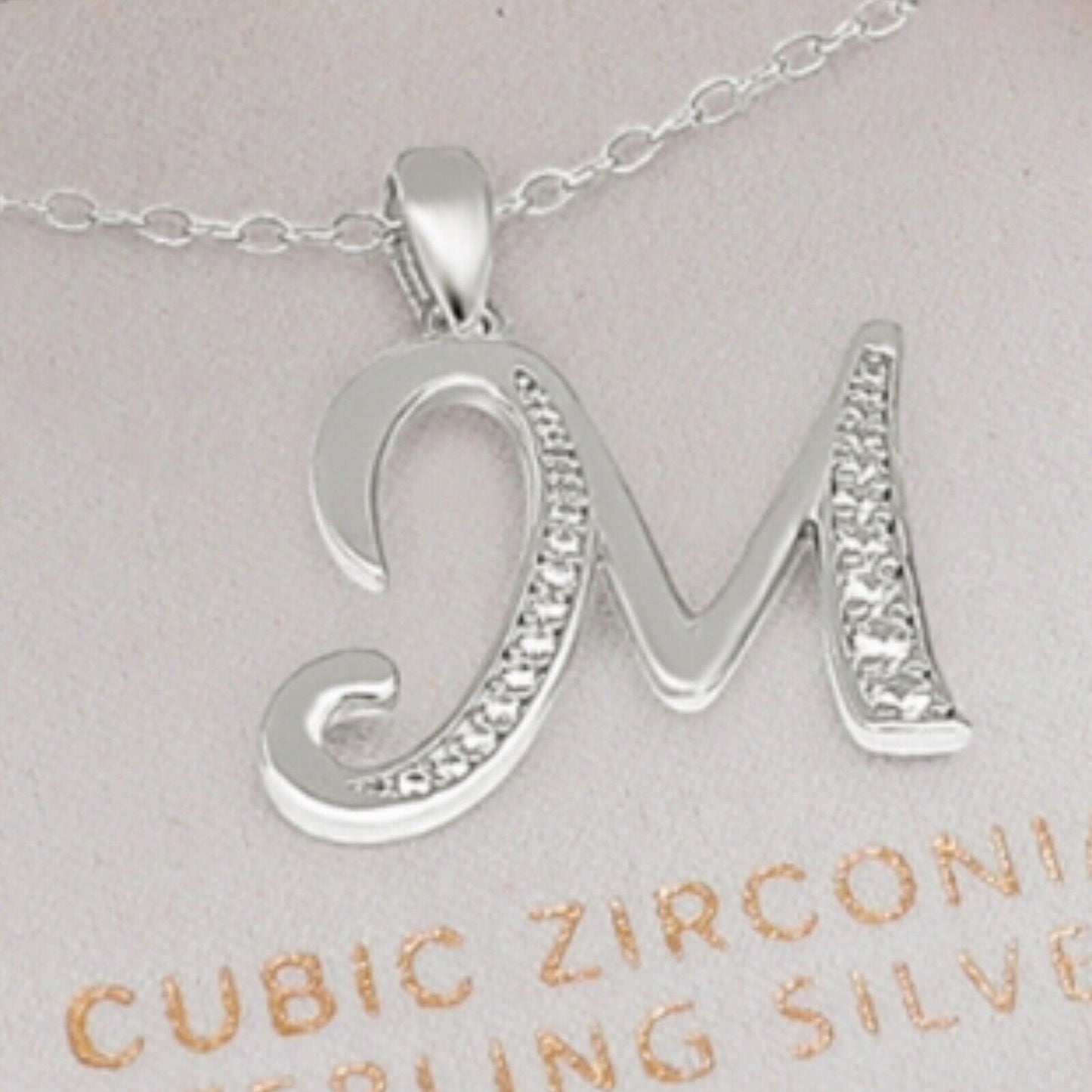 Sterling Silver 'M' Initial Necklace CZ Chic Elegant Holiday Xmas Ornament NWT