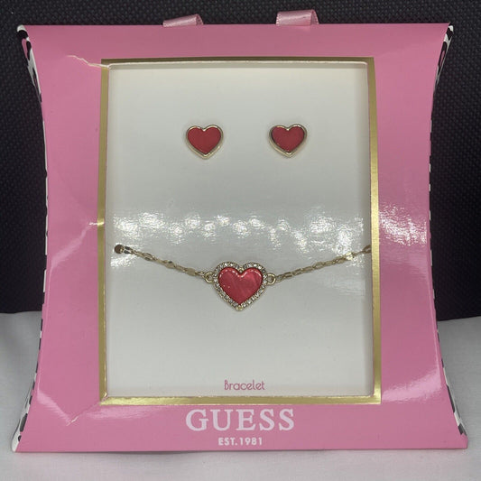 Guess Gold Tone Heart Bracelet Earrings (2pc Set) Fashion Style Chic Trendy Vday