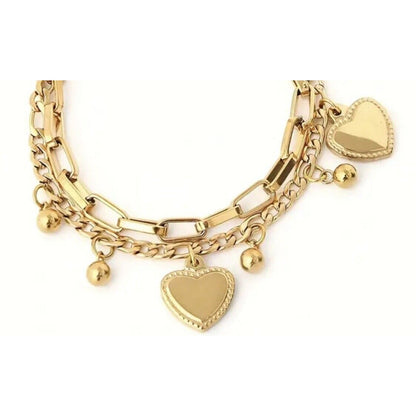 Gold Tone Layered Heart Charm Bracelet Chic Stylish Fashion Elegant Shiny NWT