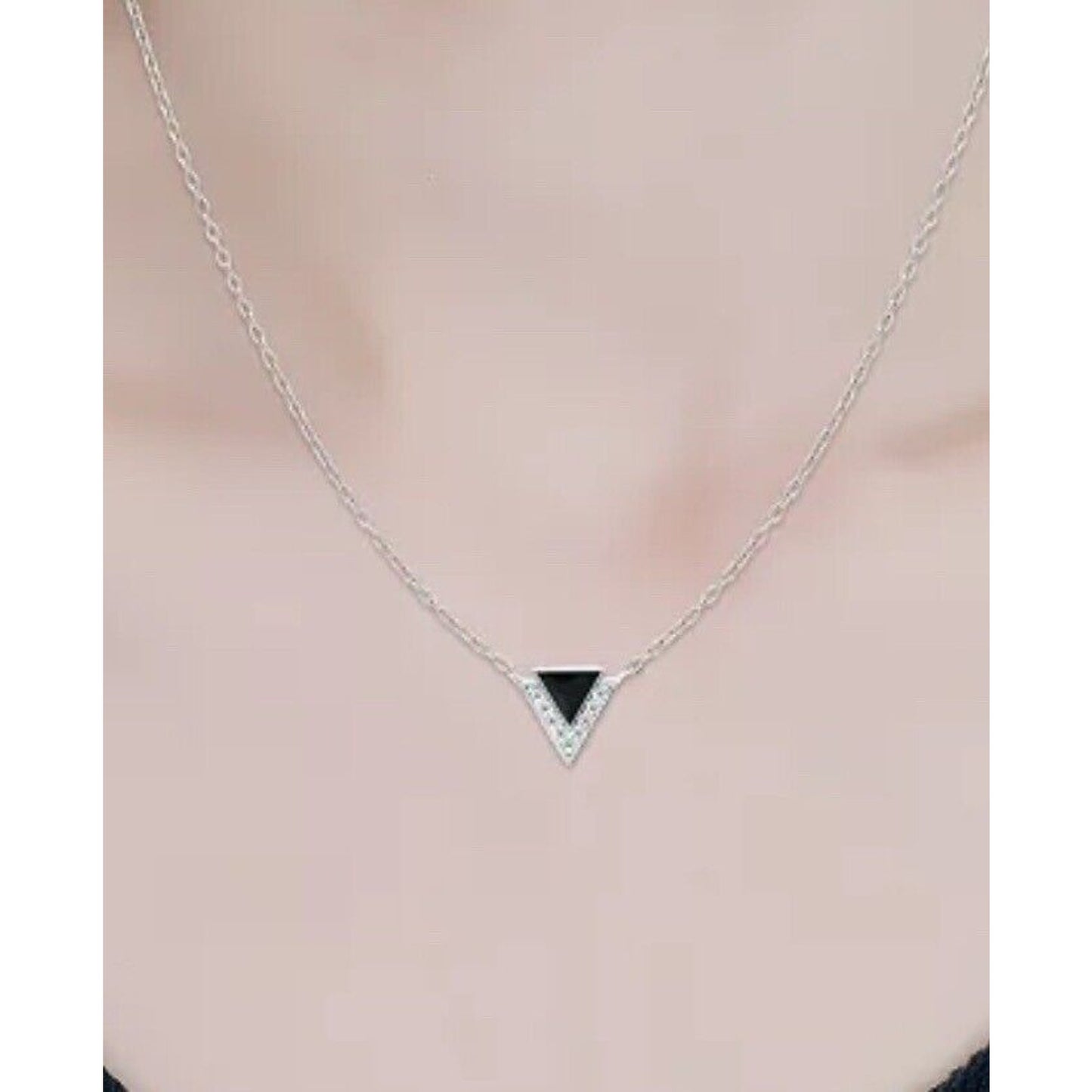 Sterling Silver CZ Triangle Pendant Necklace Chic Trendy Elegant Dainty Fashion